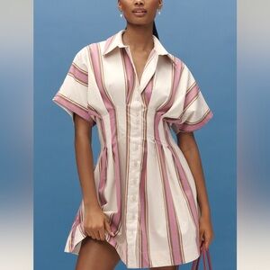 The Tobie Button-front Pleated Mini Shirtdress in Ivory